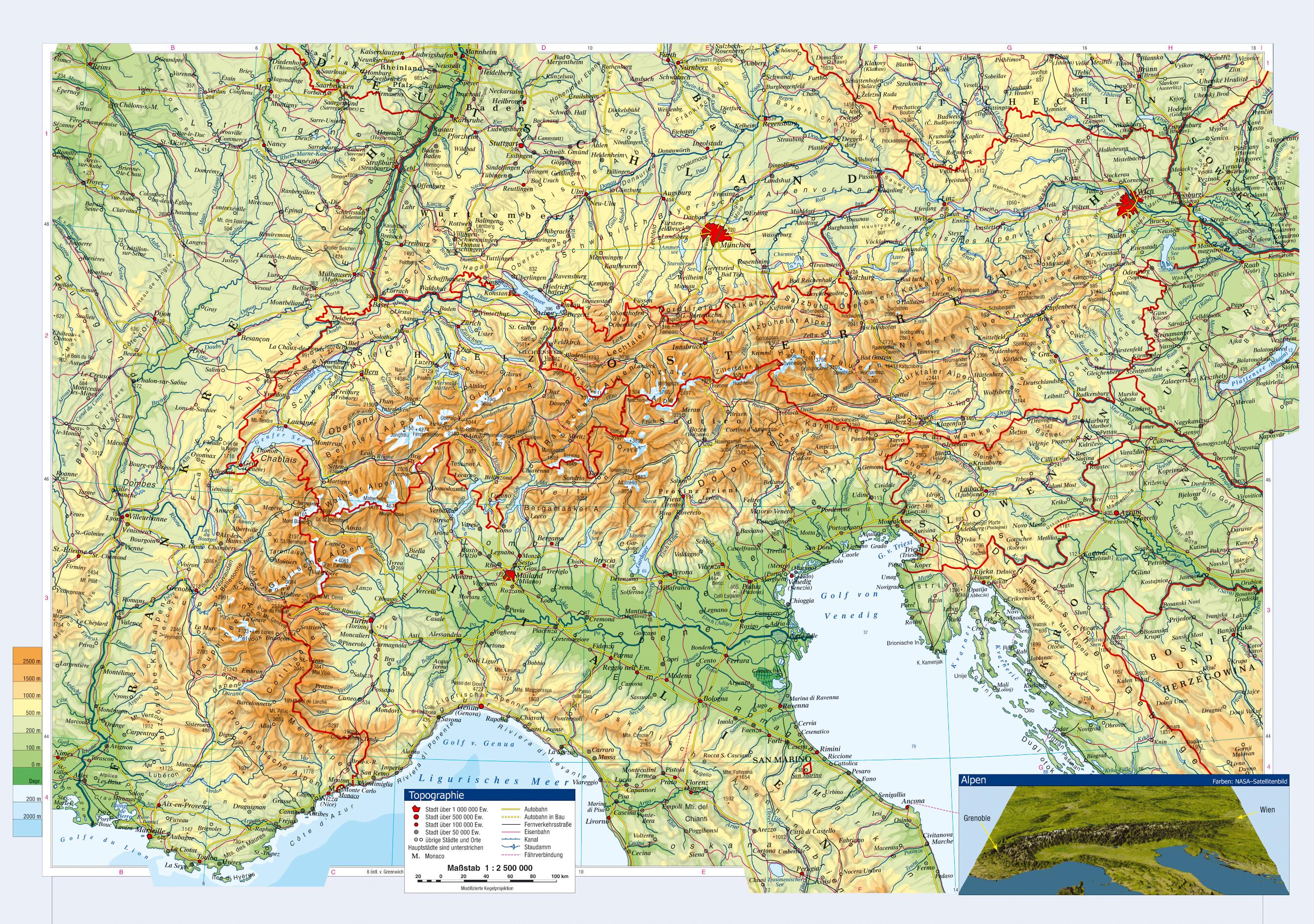 topografická mapa evropy Rakousko topografická mapa   Mapa rakouska topografické (Západní 