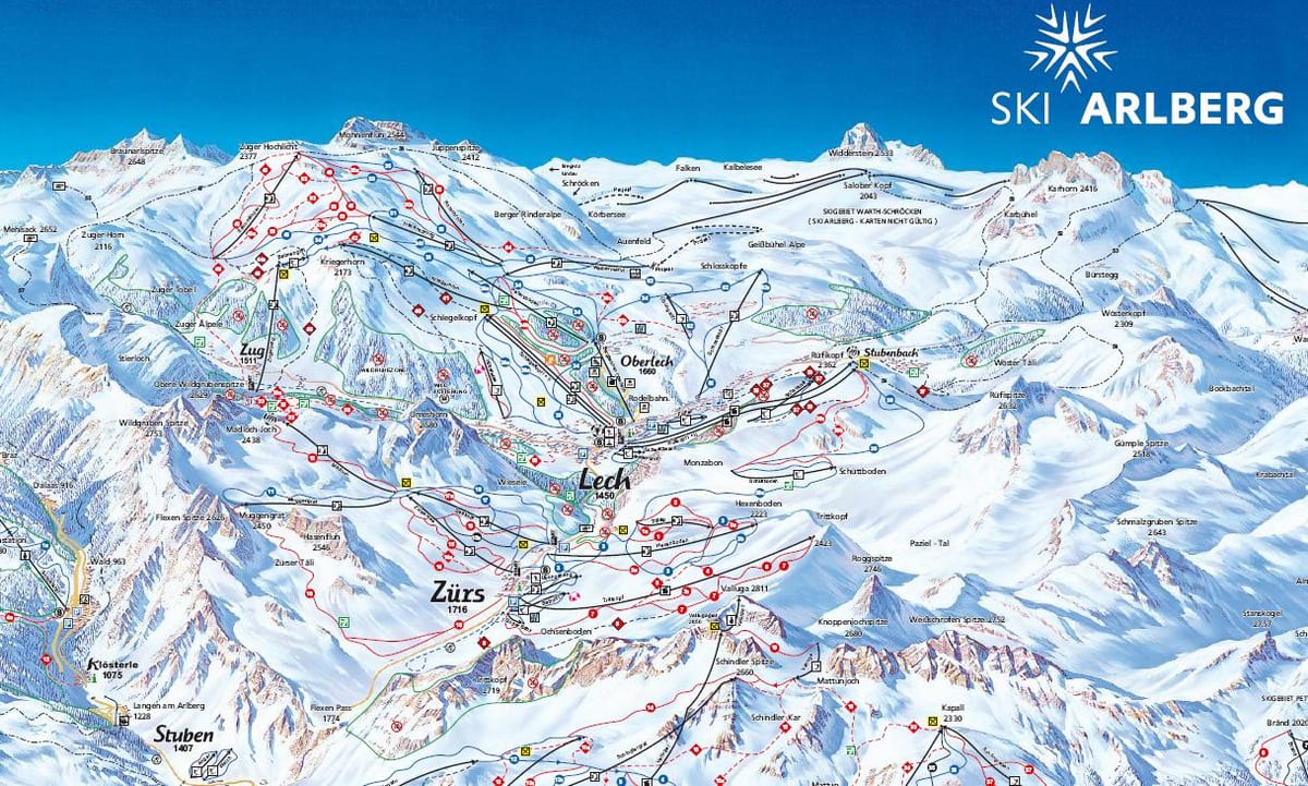 mapa arlberg rakousko
