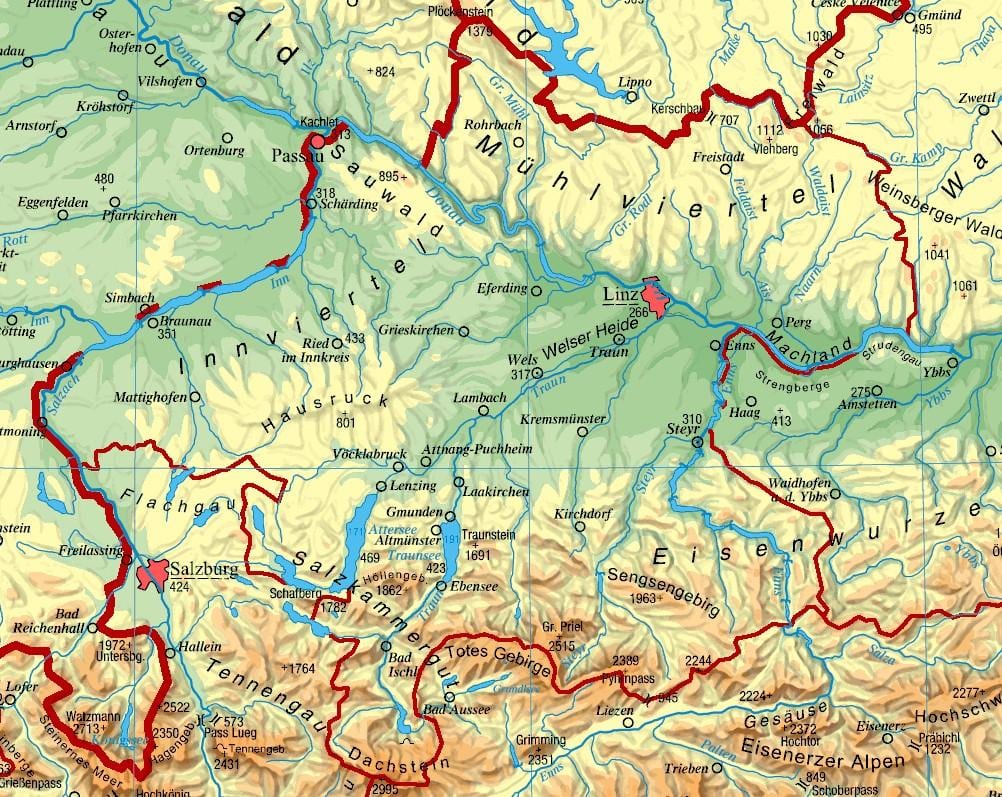 mapa horní rakousko