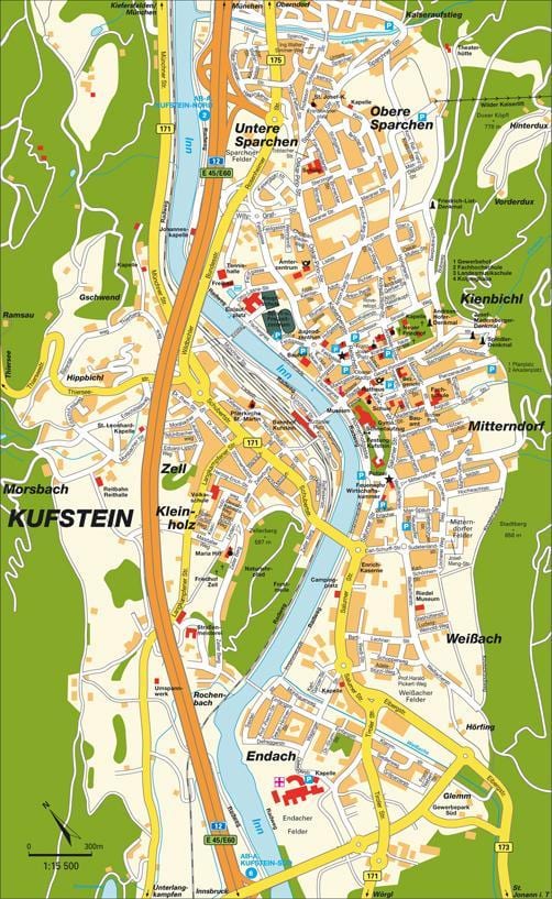 mapa kufstein, rakousko