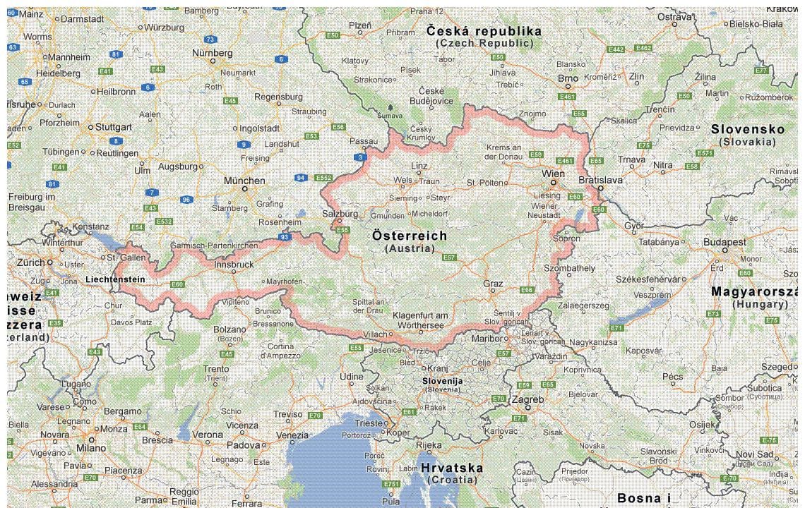 mapa rakouska a okolních zemí