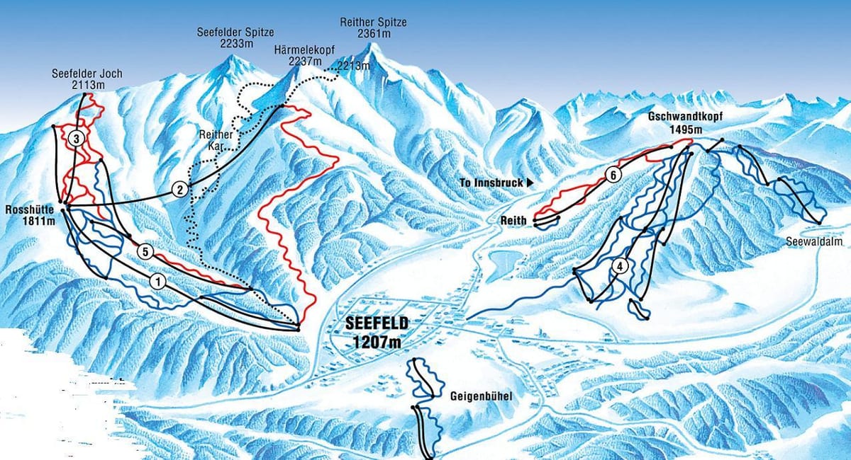 mapa seefeld rakousko