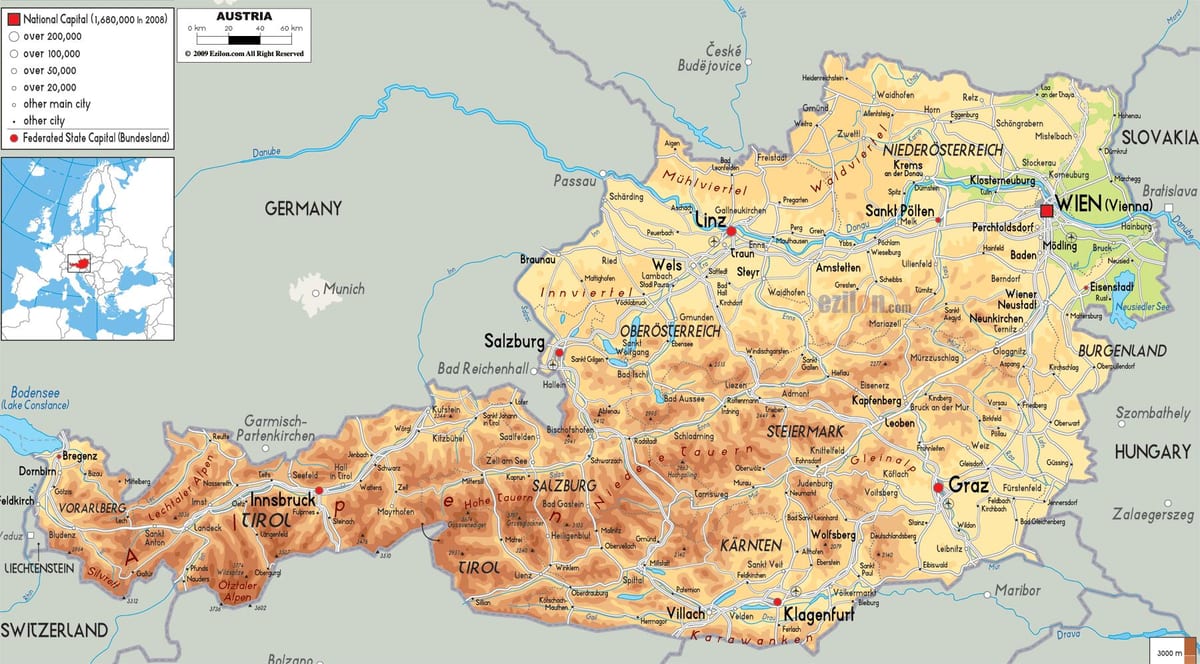 rakousko hory mapa