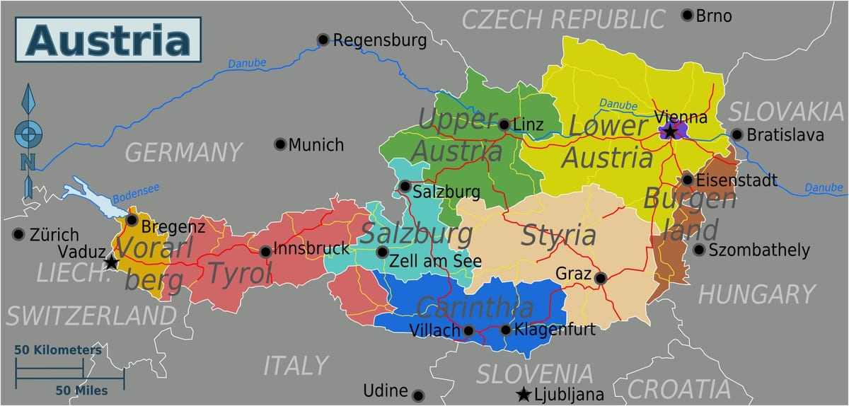 mapa rakouské státy
