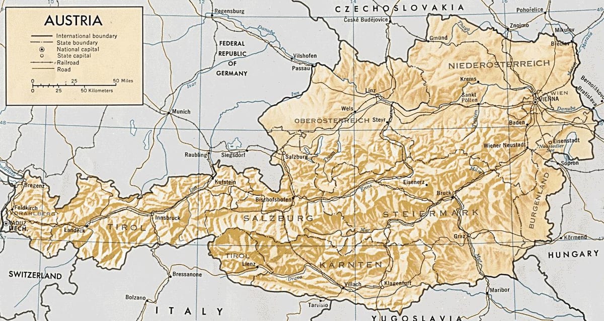 rakousko zeměpisné mapě