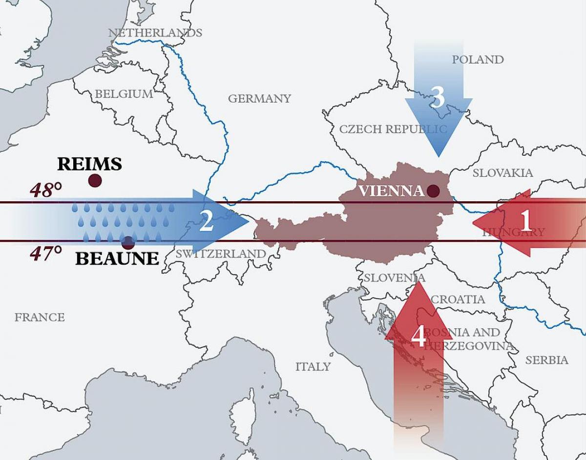 mapa rakousko klimatu