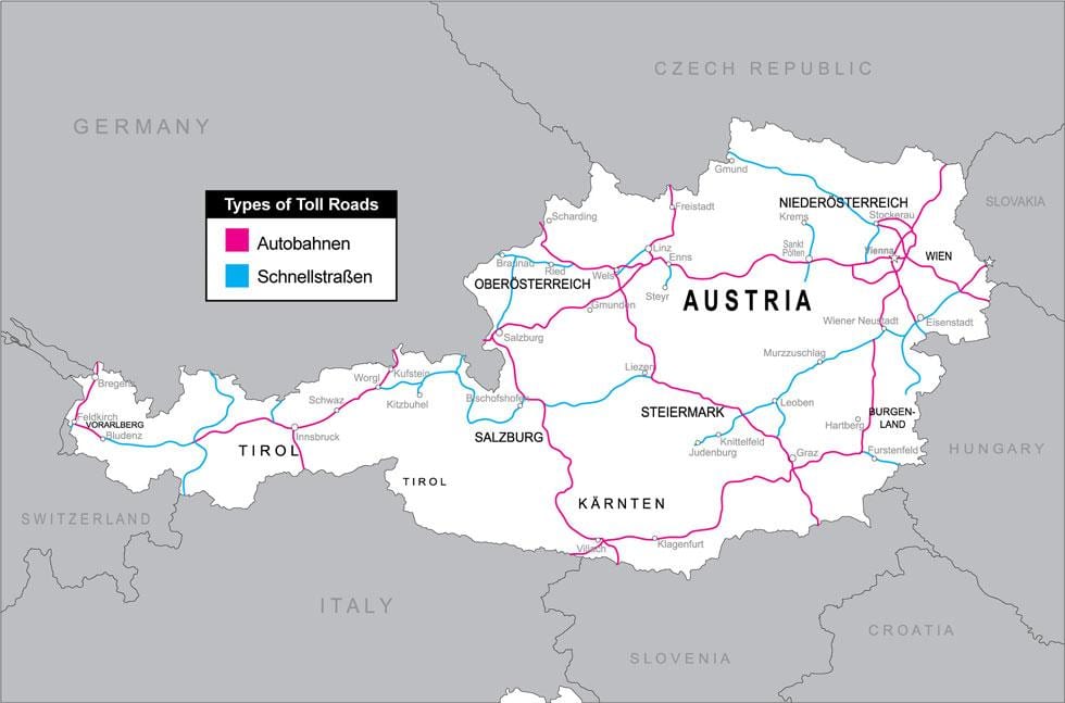 mýtné silnice v rakousku mapě