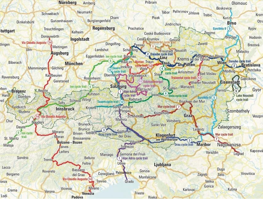mapa rakouska na kole