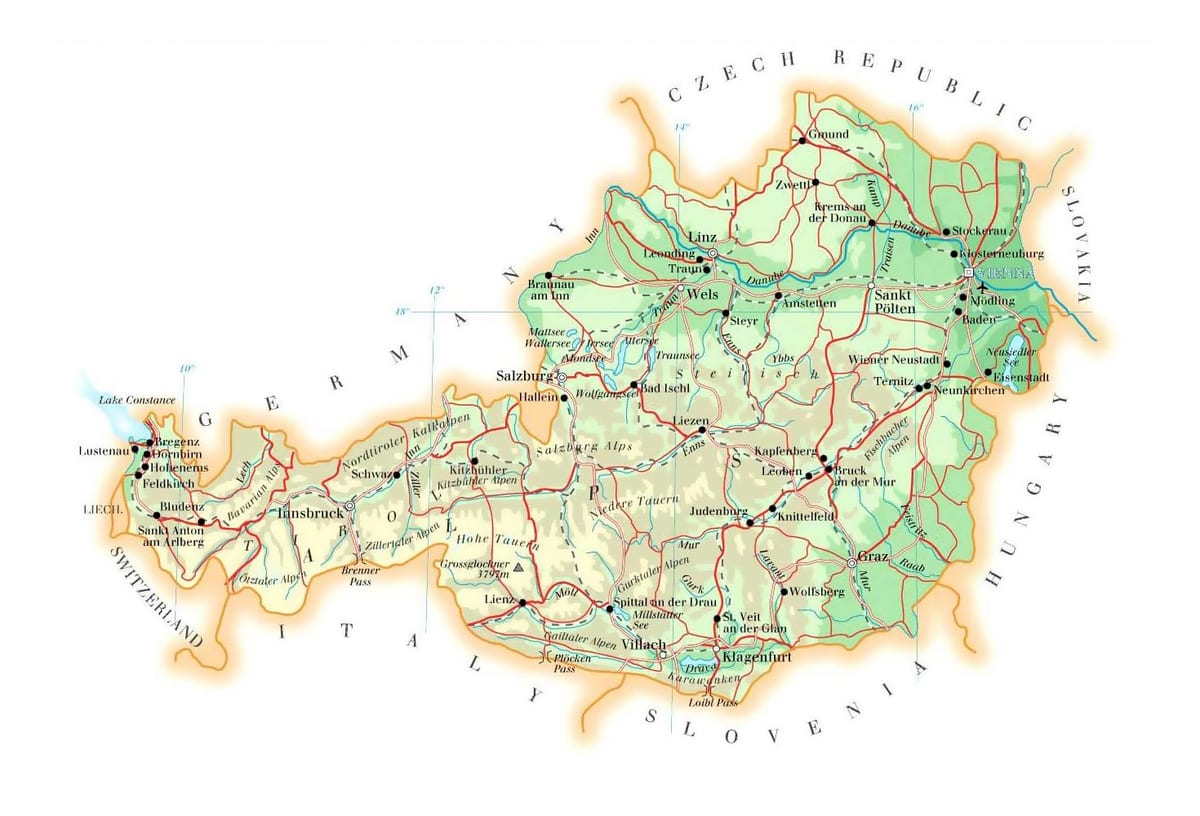 mapa rakousko nadmořská výška