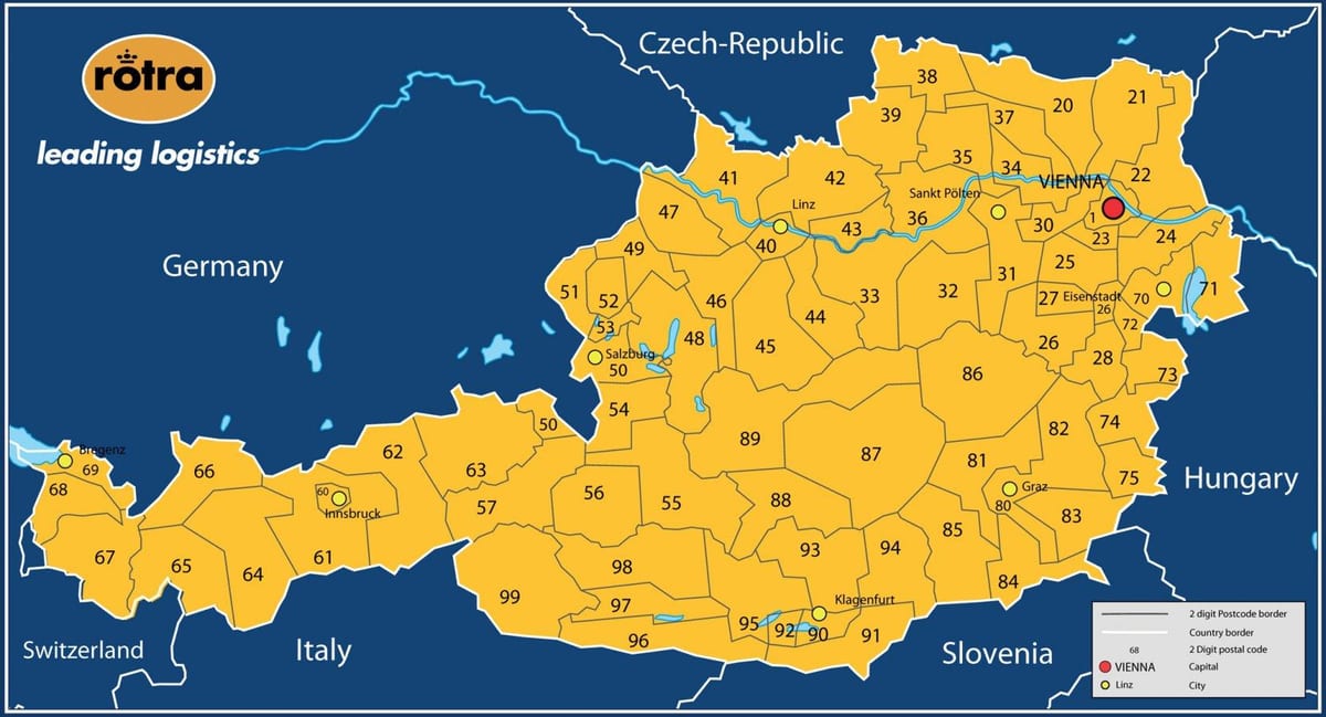 mapa rakousko psč 