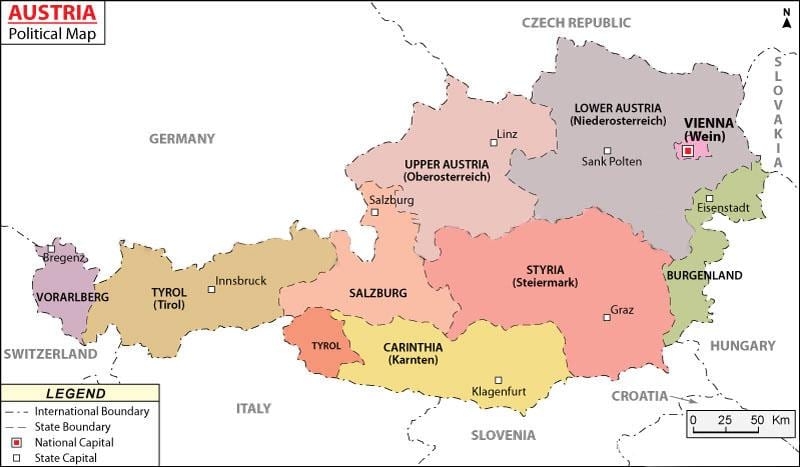 mapa rakousko politické 