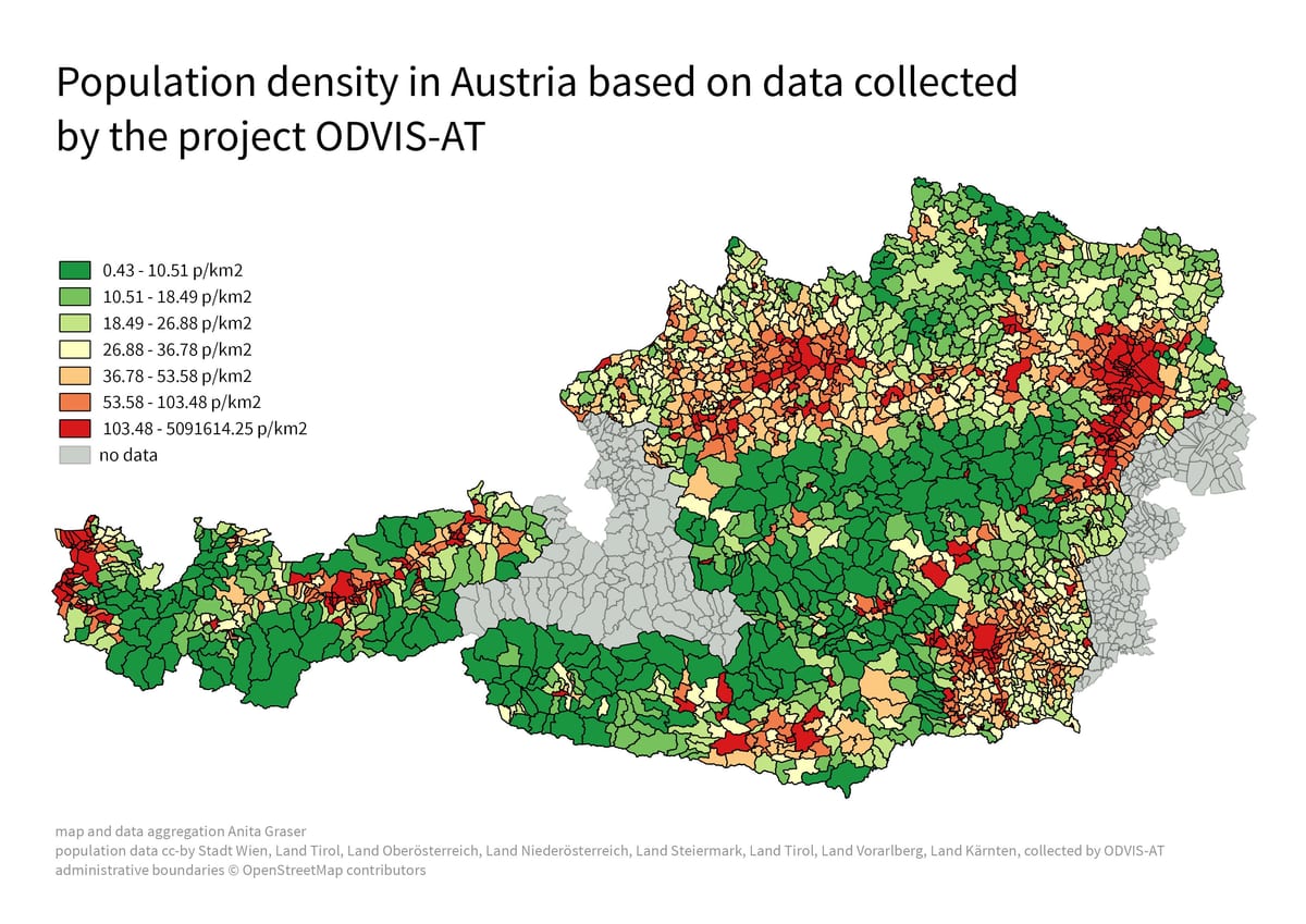 rakousko hustota obyvatelstva mapě