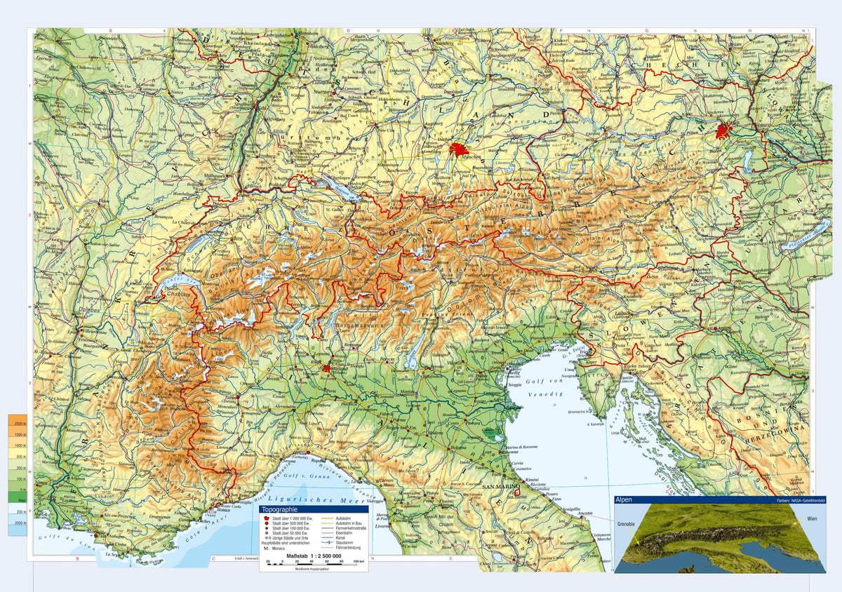 mapa rakousko topografické