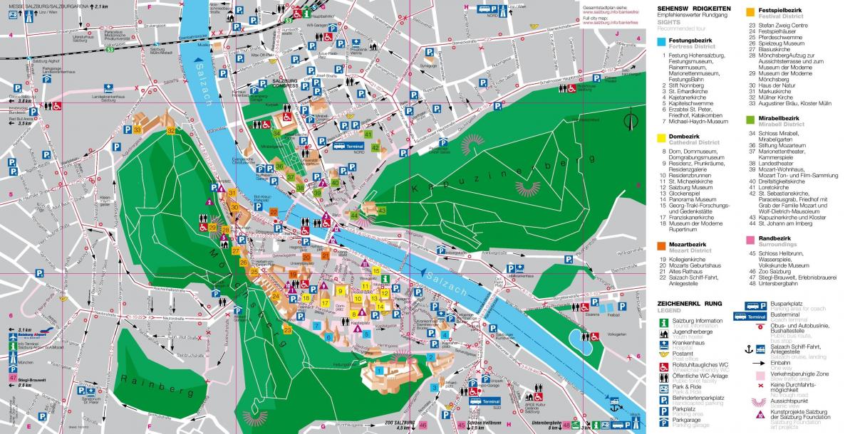 mapa turistické mapě z salzburg, rakousko
