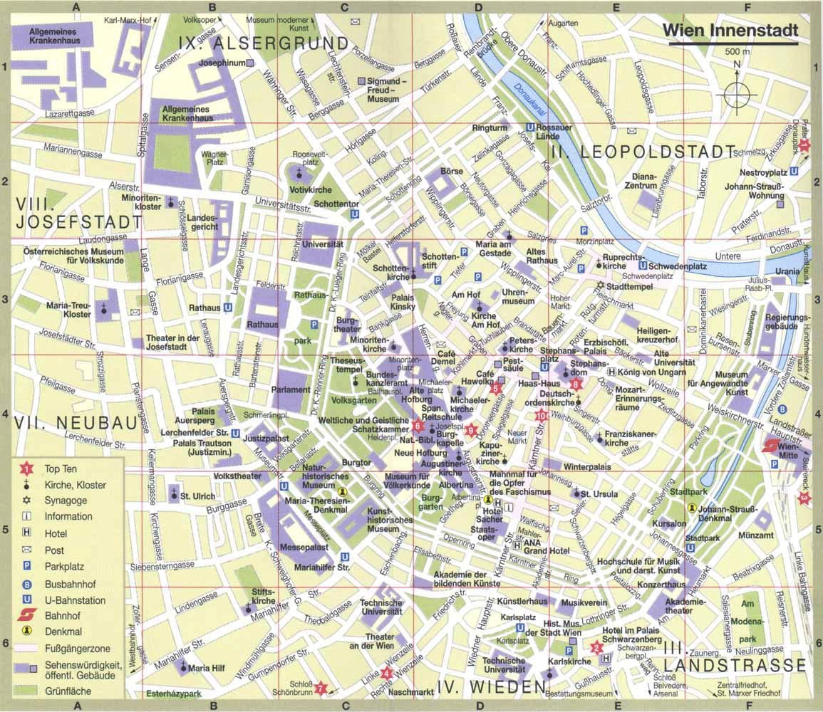 mapa vídeň rakousko turistických atrakcí