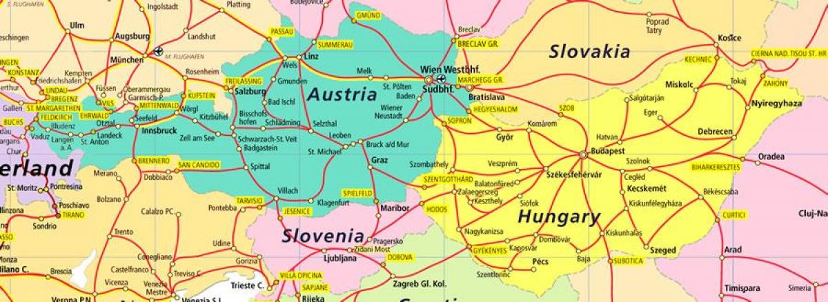 železniční mapa rakouska