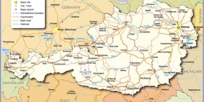Mapa rakouska s měst a obcí