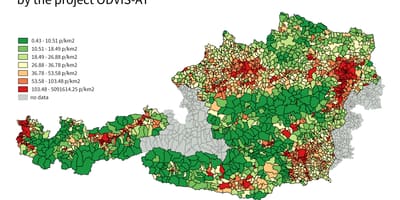 Rakousko hustota obyvatelstva mapě